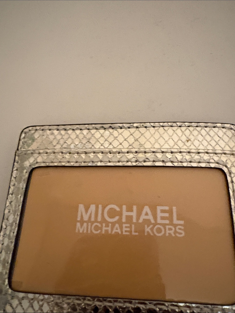 MICHAEL Michael Kors Silver and Tan Card ID Holder. NWOT